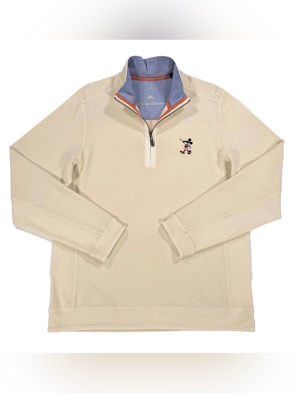 Tommy Bahama Disney Mickey Mouse 1/4 Zip Sweatshirt Mens Medium Beige NWT $110